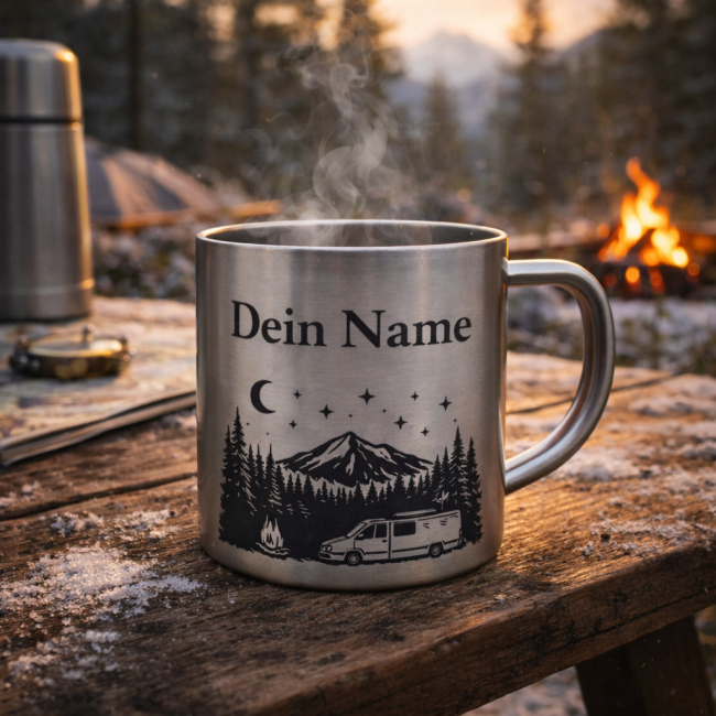 Tasse Edelstahl Camping mit Name